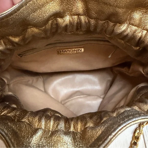 Vintage I Magnin Gold Quilted Drawstring cross body Chain Strap and tassels - Picture 6 of 15